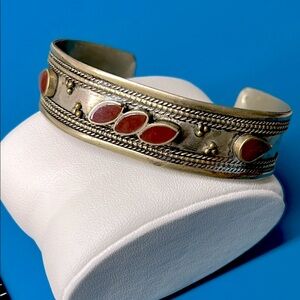 🖤Handmade Old Afghani Silver Bracelet Cuff With Carnelian Stone